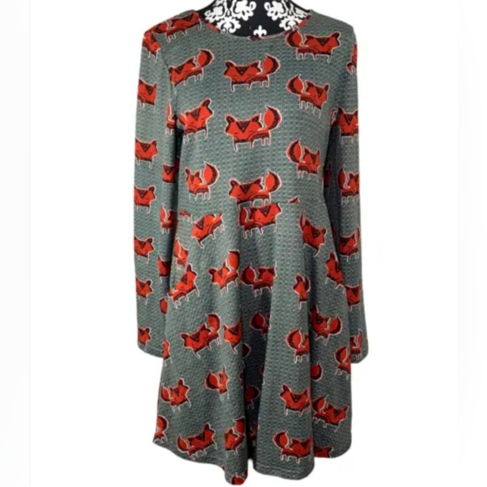 LA Soul Women’s Medium Adorable Soft Fox Pattern MIDI Dress